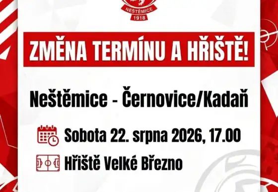 Pozor, změna! Áčko sehraje duel s Černovicemi/Kadaní ve Velkém Březně